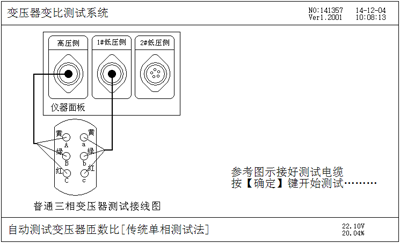 三相匝數(shù)比測(cè)試接線(xiàn)提示屏